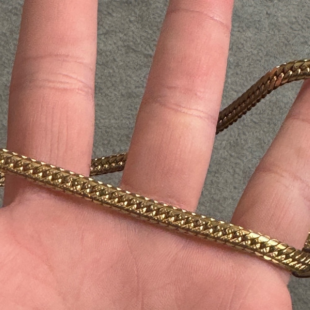 Vintage Gold Tone Flat Curb Link Chain Necklace 15 Inch Fold Over Clasp